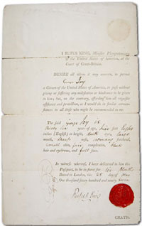 1797 Passport, George Joy's passport signed by Rufus King